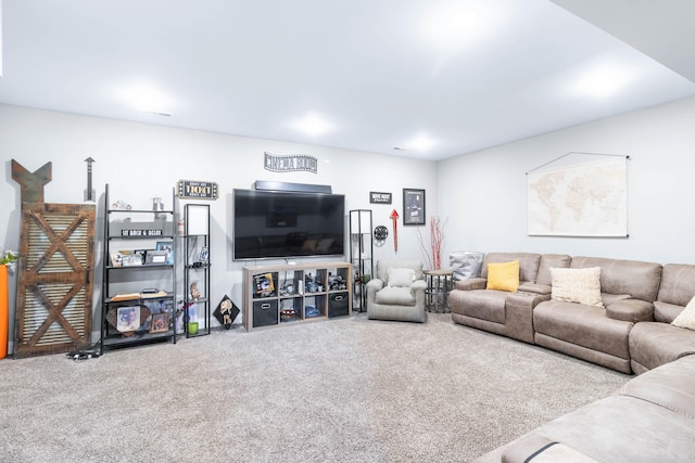 living room featuring light carpet