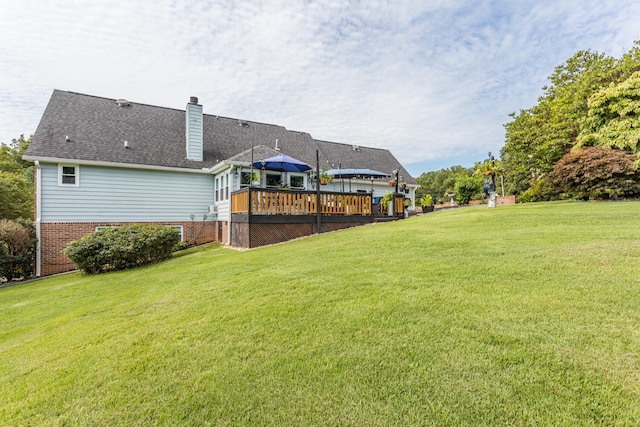 view of yard featuring a wooden deck