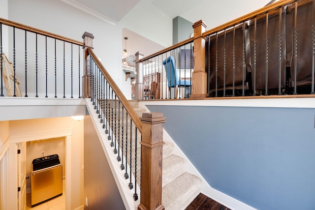 staircase featuring hardwood / wood-style floors