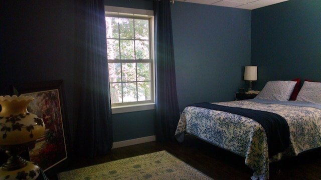 bedroom featuring multiple windows, wood finished floors, and baseboards