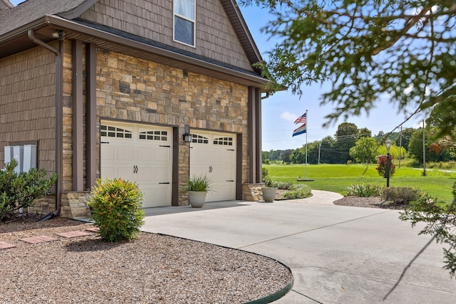 garage with a yard