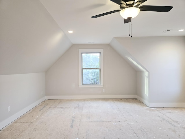 bonus room featuring ceiling fan and lofted ceiling