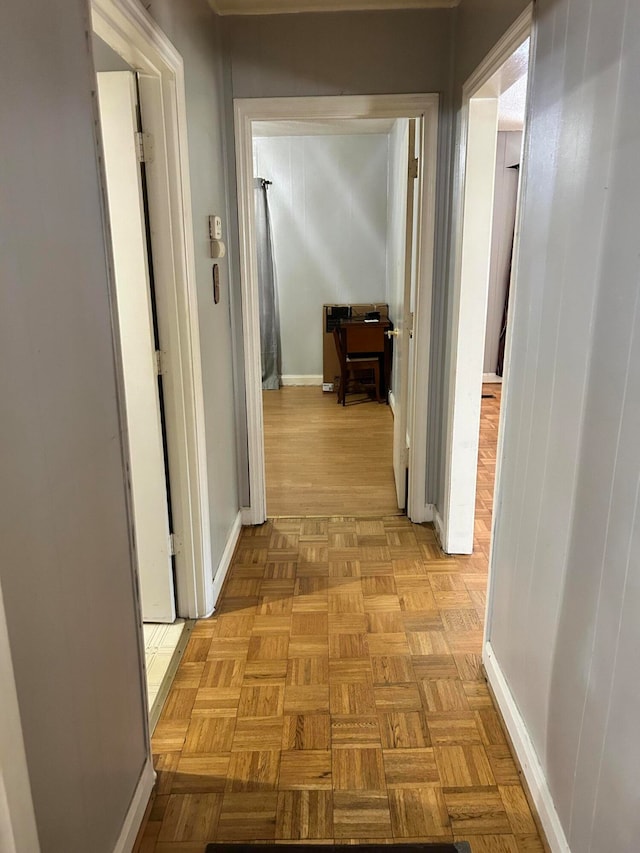 hall featuring light parquet flooring