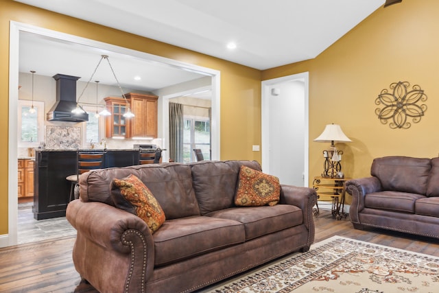 living room with hardwood / wood-style floors