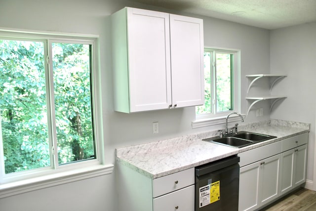 kitchen featuring dishwasher, light wood-type flooring, sink, and white cabinets