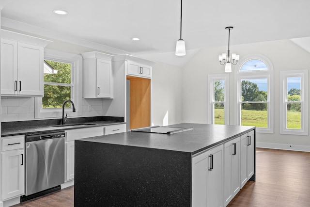 kitchen with dishwasher, a healthy amount of sunlight, sink, and dark hardwood / wood-style floors