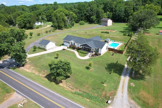 drone / aerial view with a rural view