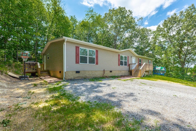 manufactured / mobile home featuring crawl space and a deck