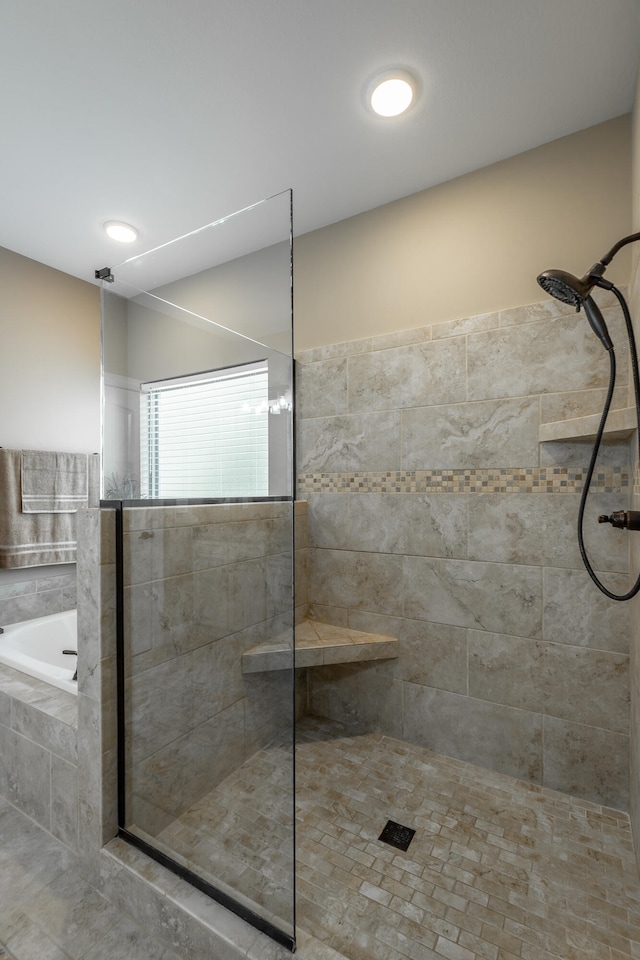 bathroom with plus walk in shower