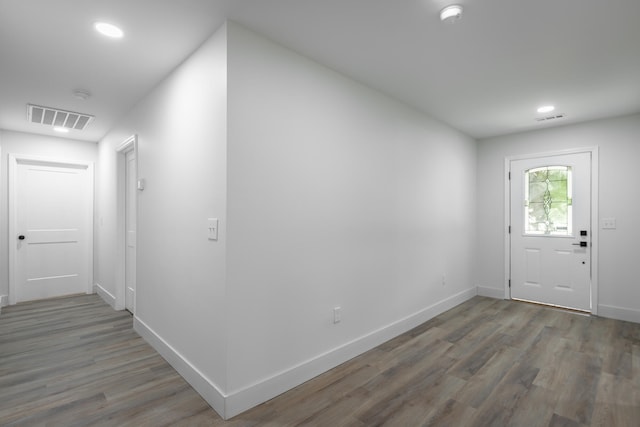 foyer with wood-type flooring