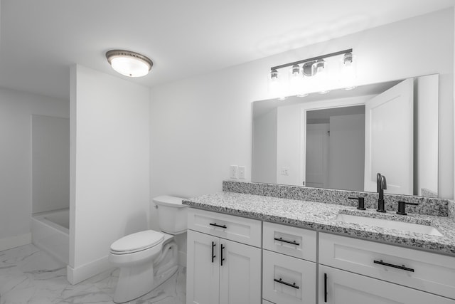 full bathroom featuring vanity, toilet, and washtub / shower combination