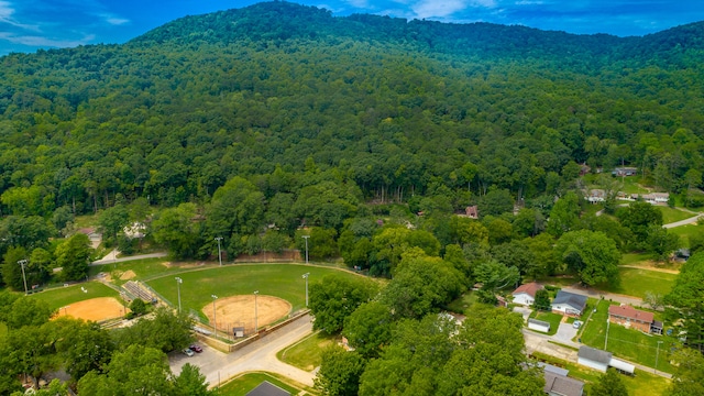 drone / aerial view featuring a mountain view