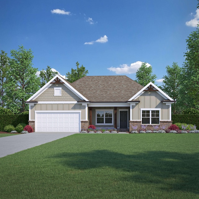 craftsman house featuring a front lawn and a garage