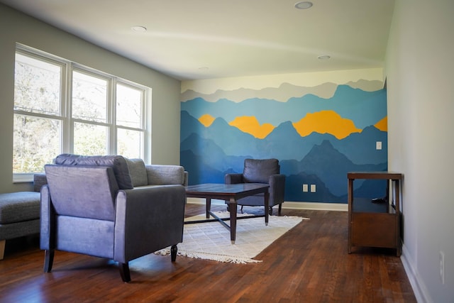 living room with dark wood-type flooring