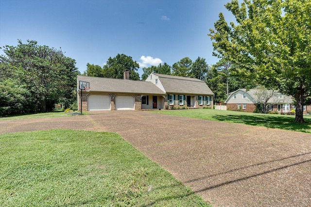 single story home with a garage and a front lawn