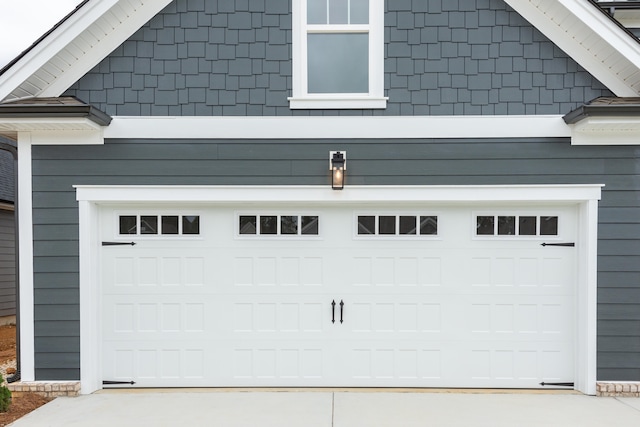 garage with wood walls