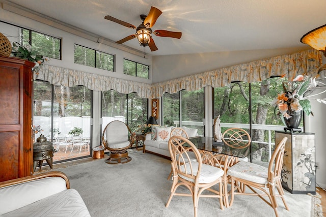 sunroom featuring an outdoor hangout area and ceiling fan