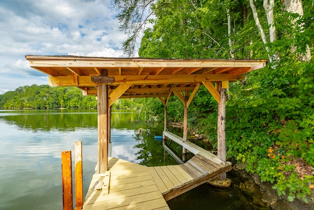 dock area with a water view