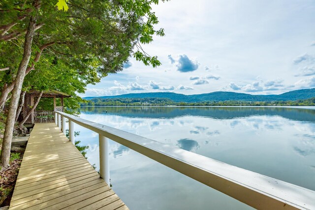 dock area featuring a water and mountain view