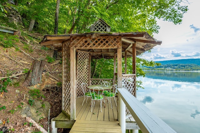 wooden terrace with a water view