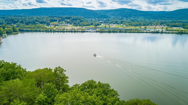 aerial view with a water and mountain view