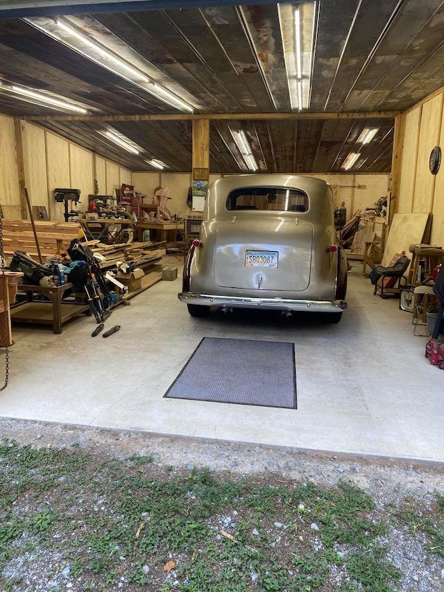 garage with wooden walls