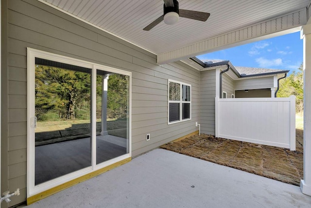 view of patio / terrace featuring ceiling fan