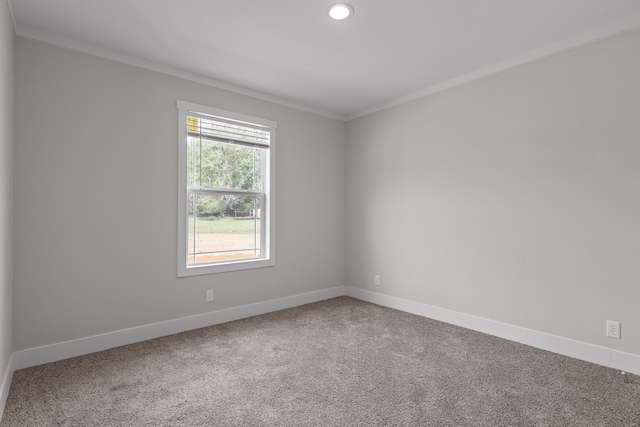 carpeted spare room with ornamental molding