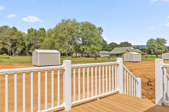 deck featuring a storage shed