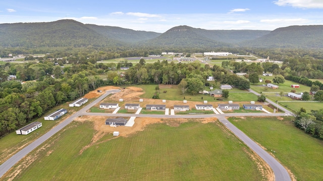 birds eye view of property with a mountain view