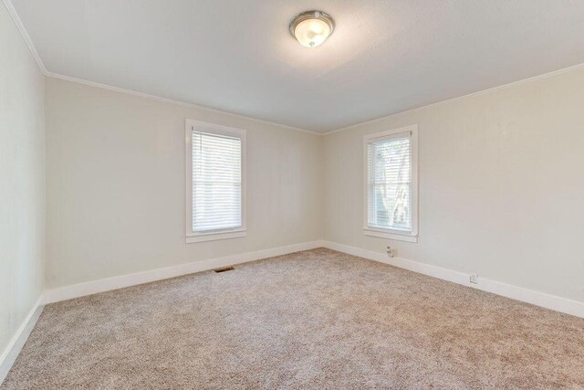 carpeted empty room with crown molding