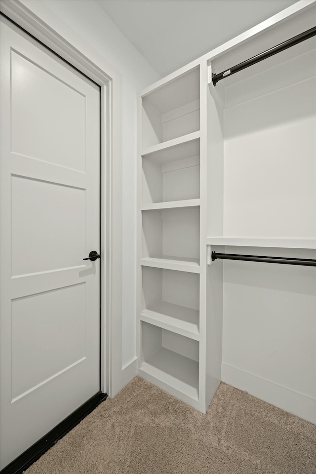 walk in closet with carpet