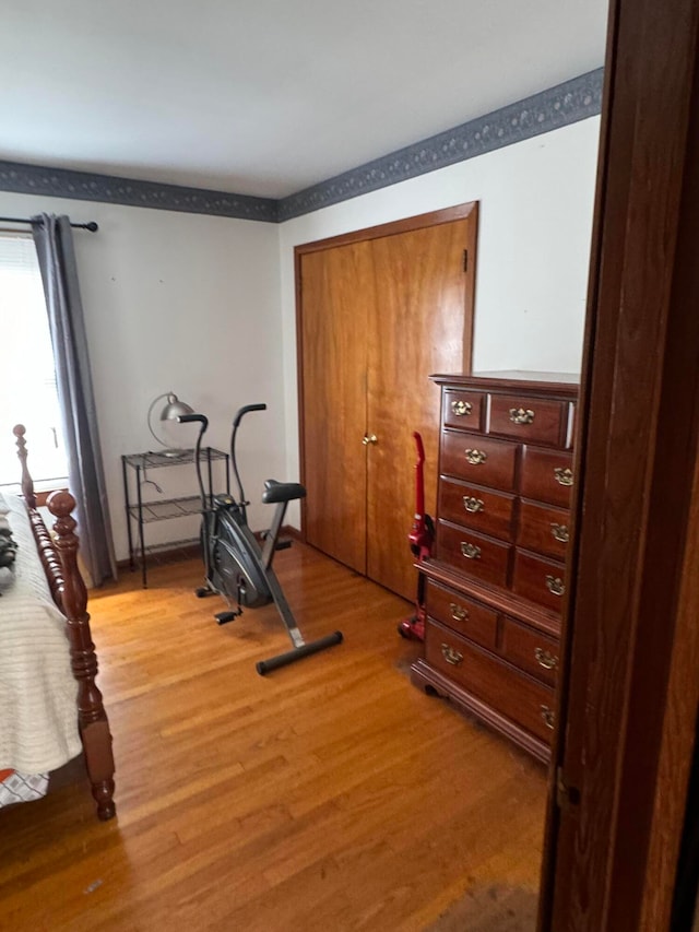 workout room with light wood-type flooring