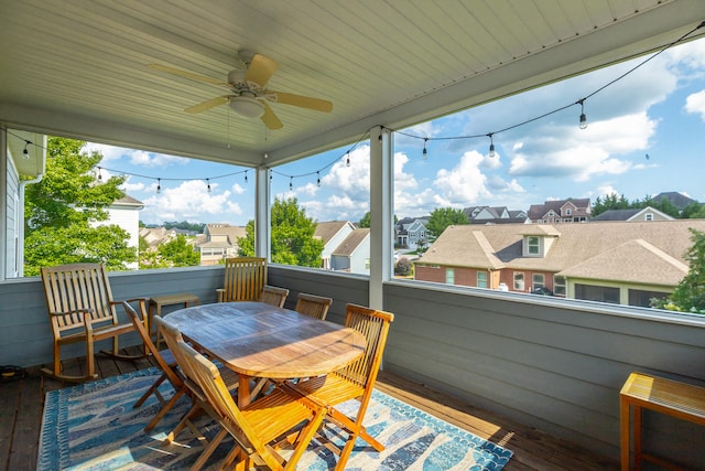 wooden terrace with ceiling fan