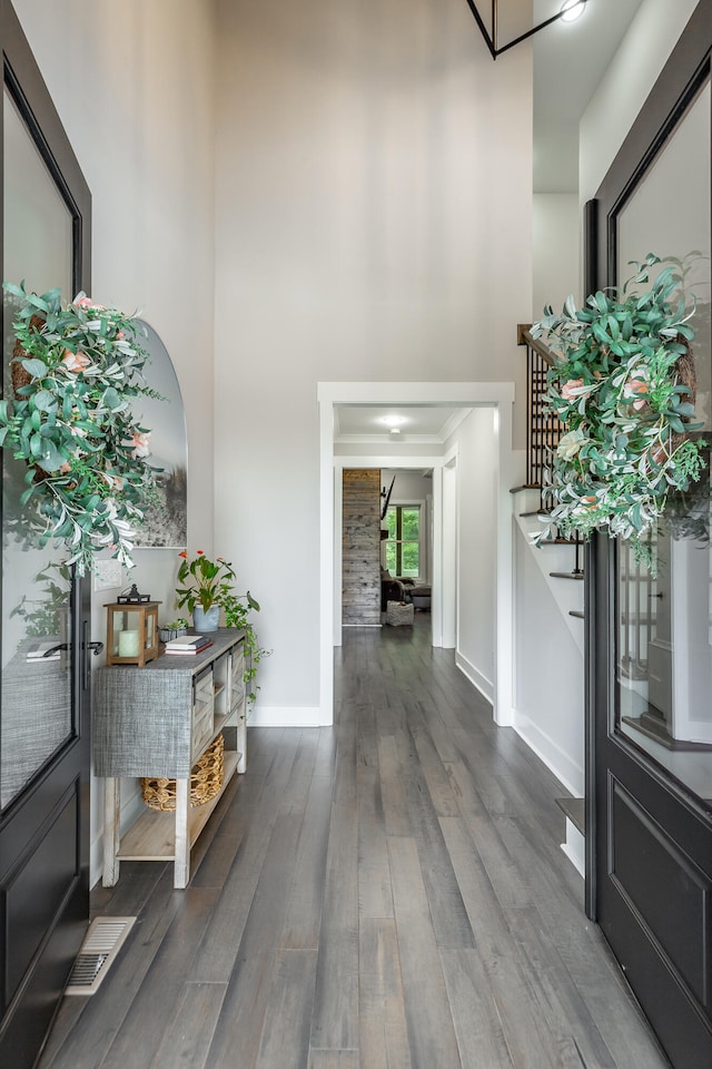 corridor with dark hardwood / wood-style floors