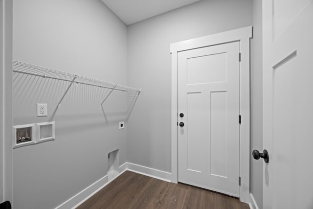 washroom with dark hardwood / wood-style flooring, electric dryer hookup, and hookup for a washing machine