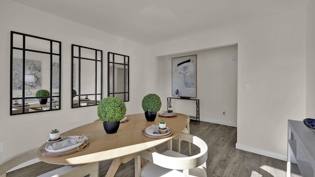 dining space featuring wood-type flooring