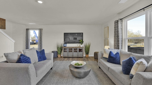 living room with hardwood / wood-style flooring