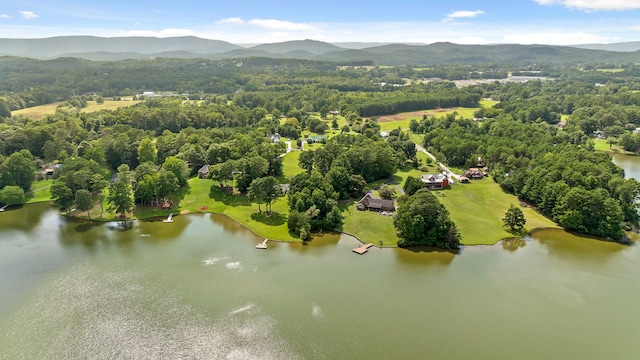 bird's eye view featuring a water and mountain view