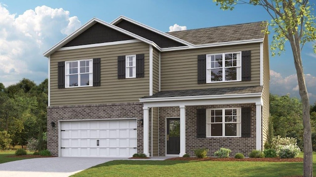 view of front facade featuring a front yard and a garage