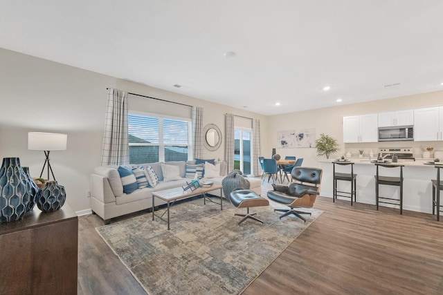 living room with hardwood / wood-style floors