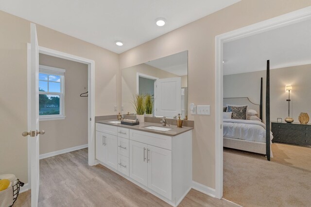 bathroom with vanity and wood-type flooring