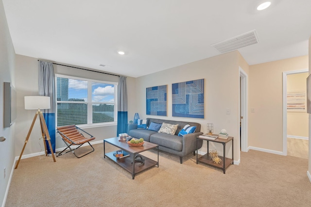 living room with light carpet