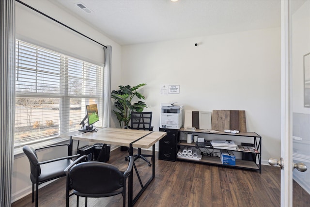 office area with dark hardwood / wood-style flooring