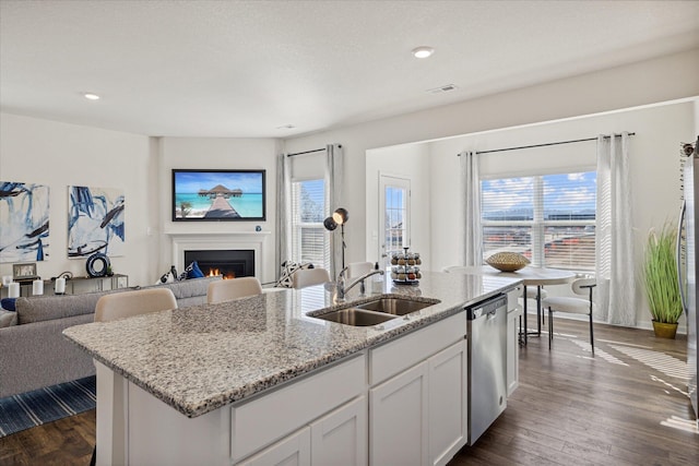 kitchen with dishwasher, dark wood-type flooring, and a wealth of natural light