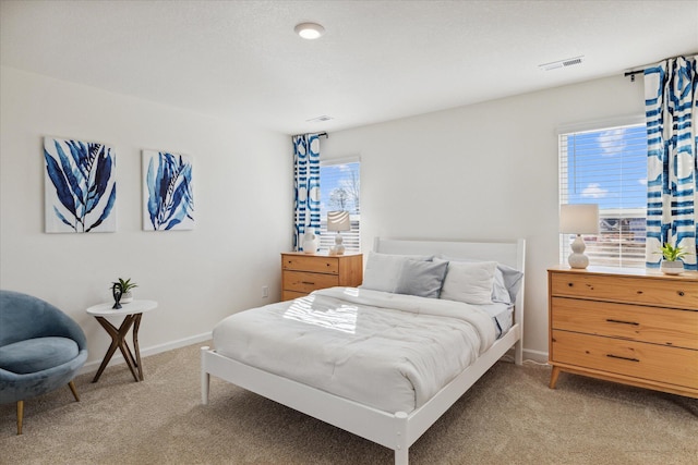 carpeted bedroom with multiple windows