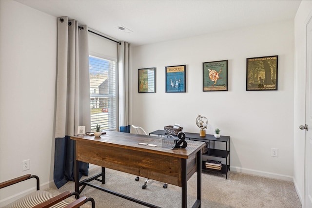 view of carpeted home office