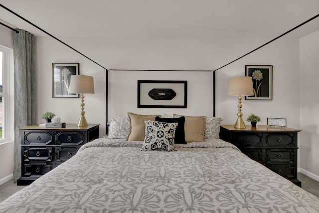 bedroom with baseboards and carpet floors