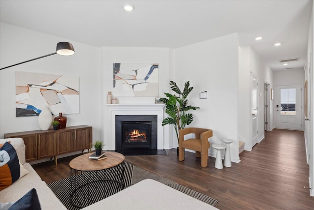 living room featuring dark hardwood / wood-style floors