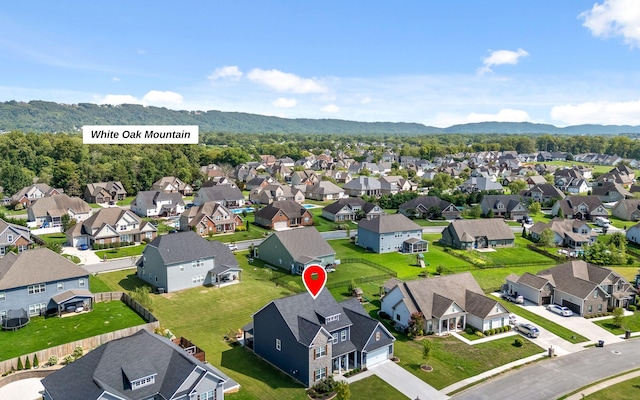 birds eye view of property featuring a mountain view